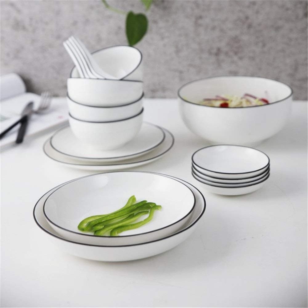 Dinnerware Set Minimalist Scandinavian Style Kitchen Cutlery Set Ceramic Crockery Cutlery Combination White Suit Porcelain Dinner Service Set (Color : White, Size : 12PCS)