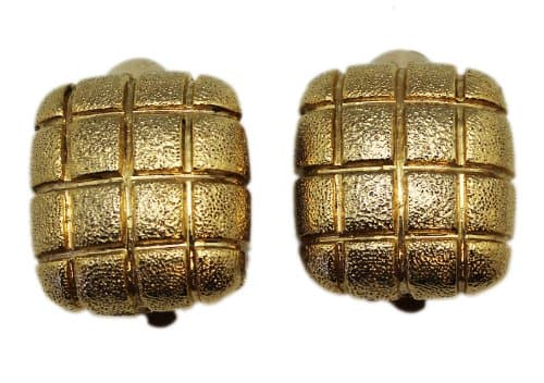 Gold Tone Pinapple Cut Square Clip On Earrings