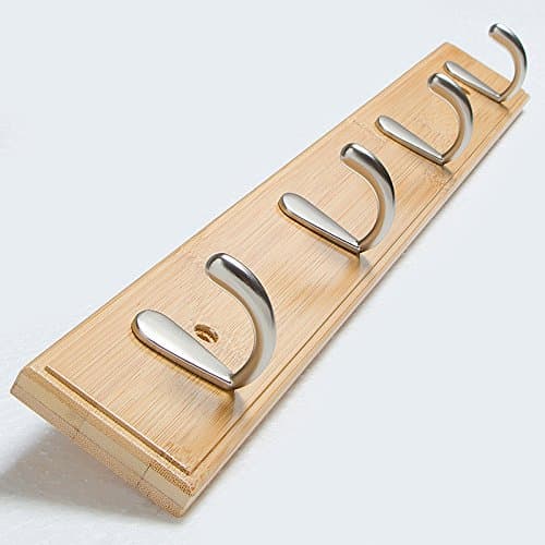 Pallamila KL150004 Home Modern Hook Rack, Coat Rack,Wall Mount, Bamboo and Zinc Alloy (4 Hooks, 19 Inch, Natural)