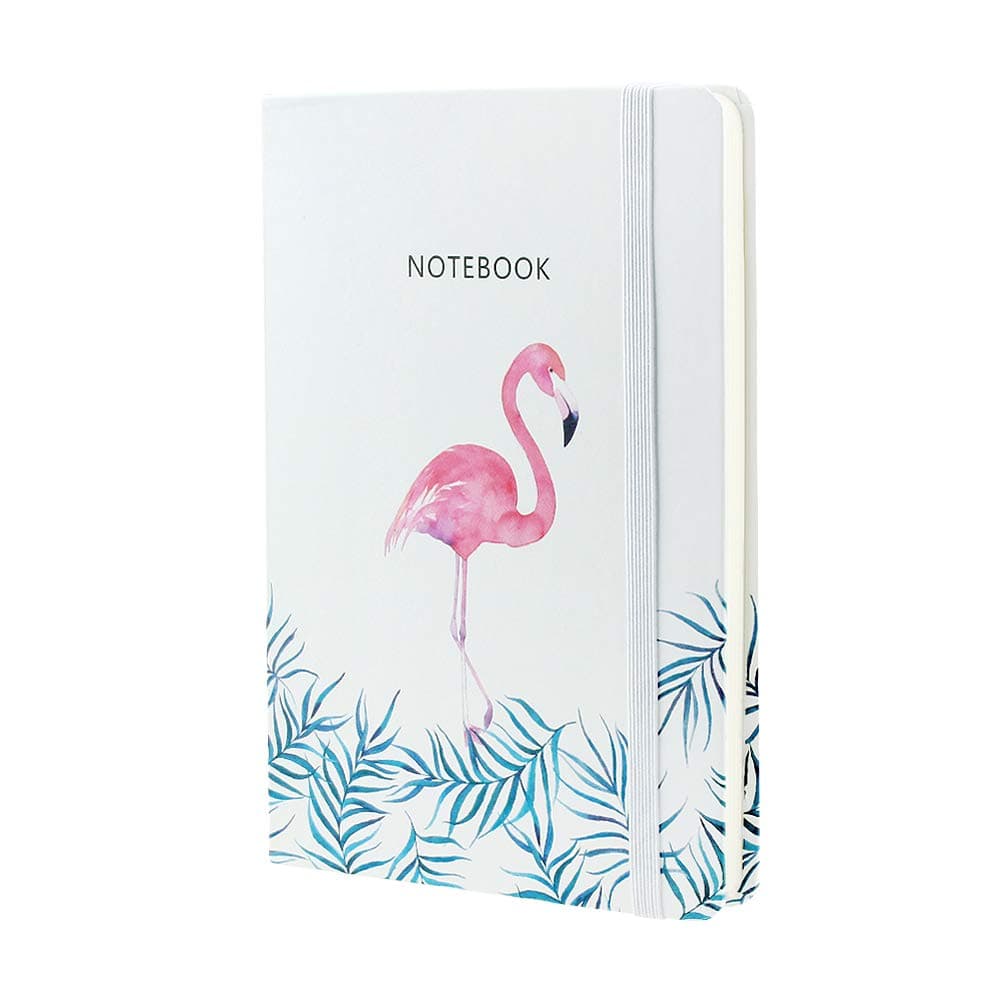 VEESUN A5 Notebook with Elastic Closure, Bookmark, Hardcover Travel Diary Jotter, 192 Lined Pages, Christmas Valentines Gifts Birthday Anniversary Presents, Flamingo 01