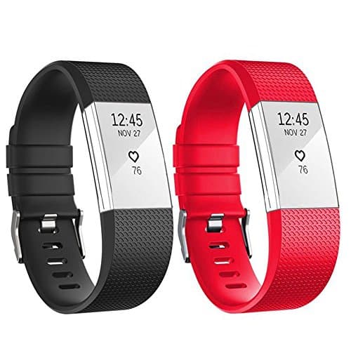 Replacement Bands for Fitbit Charge 2 HR,Silicone Charge2 Accessories Adjustable Band Strap with Classic Buckle,Pack of 2 (Black&amp;Red)