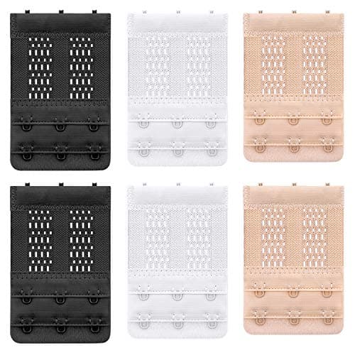 Bra Extender Elastic Bra Extension Band 2/3/4 Hook, 2 Row, 6 Pieces (Black, White, Beige)