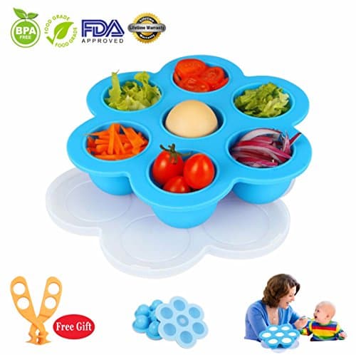 Silicone Egg Bites Molds Fits 5 6 8 qt Instant Pot Accessories Baby Food Freezer Tray with Lip Food Storage Container BPA Free Food Grade Silicone 100% Safe for Baby (Baby Food Scissors Included)