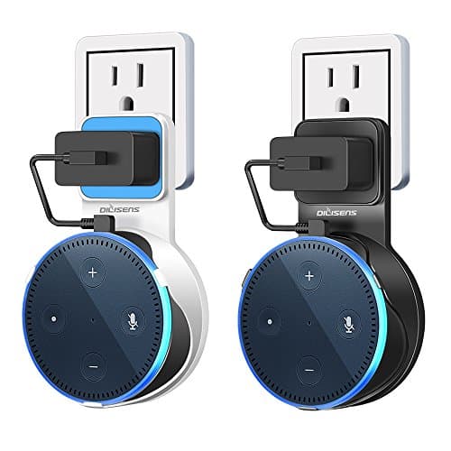 DILISENS Outlet Wall Mount Hanger Holder Stand Bracket for Dot 2nd Generation, Flexible & Space-Saving Echo Dot Accessories for Your Smart Home Speaker, No Messy Wires or Screws (1 White 1 Black)