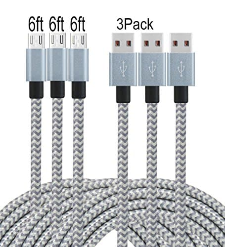 Frieso 3Pack 6ft Premium Micro USB Charging Cable High Speed Extra Long USB Charger for Android,Samsung,Nexus, HTC, Motorola, Nokia,HUAWEI and More.(Gray)