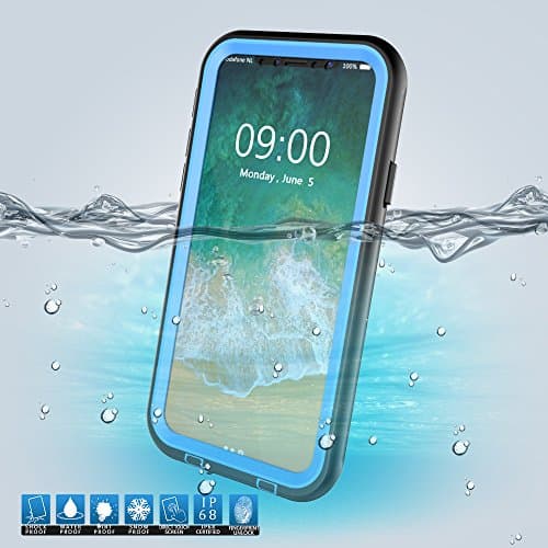 iPhone X Waterproof Case, Amever IP68 Underwater Snow Proof, Shockproof, Touch Screen Touch ID Built-in Screen Protector with Hand Strap Kickstand Full Sealed Protective Cover for iPhone X - Blue