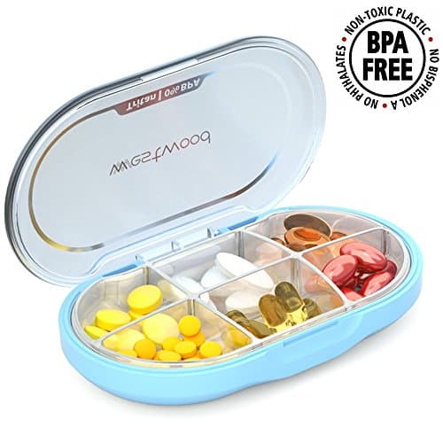 BNY Weekly Pill Box Pill Organizer Box to Hold Vitamins Supplements Medication Fish Oil or Cod Liver Oil for Daily&Travel,Waterproof and Portable,6 Compartments,BPA Free (Blue)