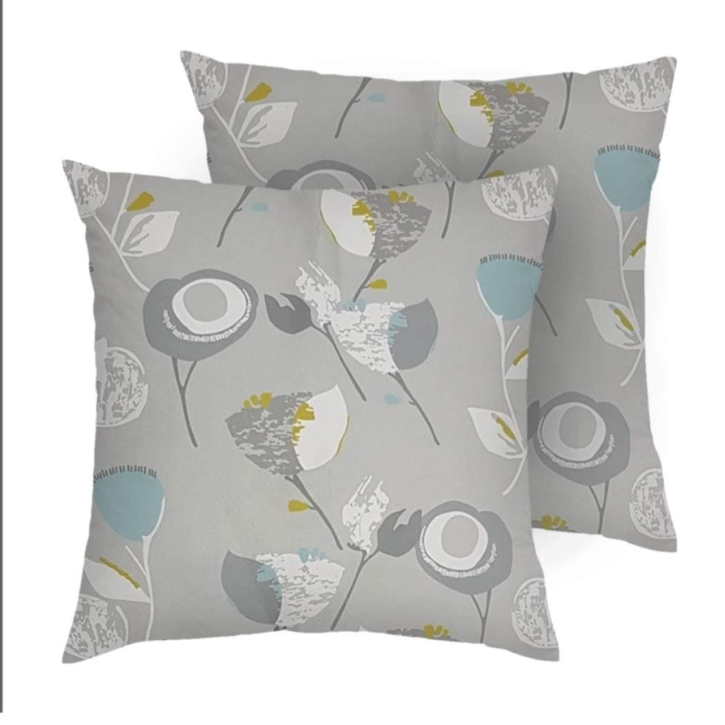 2 Piece 20 X 20 Teal Grey Geometric Throw Pillow, Yellow Flowers Floral Nature Forest Spring Summer Square Mid Century Chic Modern Style Accent Pillows Seat Cushion Couch Sofa Bedroom Bed, Polyester