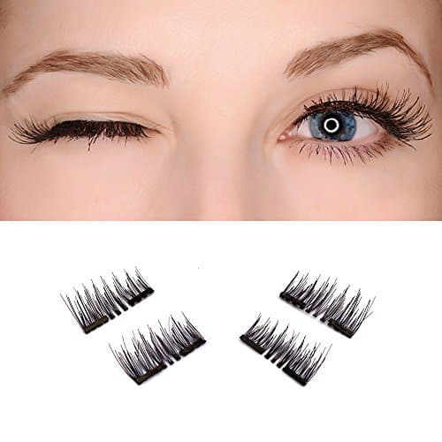 Hawkko New Easy To Wear 3D Magnetic False Eyelashes 1 Pair (4 Piece) Double Magnet Full Strip Magnetic Soft Hair Reusable Fake Eye Lashes Extension Kit