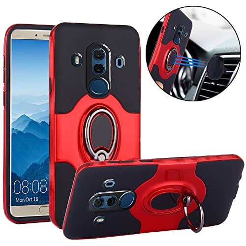 Huawei Mate 10 Pro Case, Slim Drop Protection Cover, IMPROVED Ring Grip Holder Stand, Back Magnetic Circle With Air Vent Magnetic Car Vent Mount For Huawei Mate 10 Pro - Red