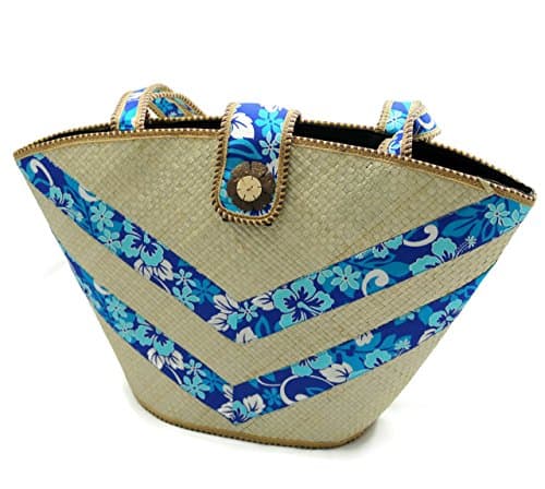 Cream, Blue, White Straw Purse/Basket/Handbag