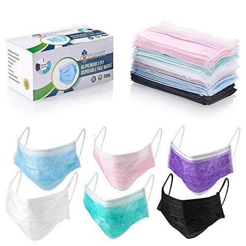 HouseHold Impressions 60 Pack 3-Ply Multi-Color Extra Thick Disposable Medical Dental Surgical Face Masks | Hypoallergenic Mouth & Nose Covers | Protects from Sickness, Flu, Bacteria, Dust, Pollen