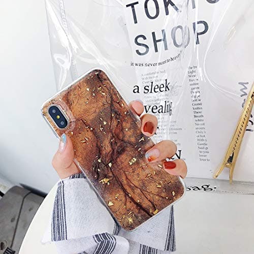 YCDZ STORE Soft Case Shockproof Epoxy Marble Gold Foil Pattern Soft TPU Case for iPhone Xs/X (White) (Color : Brown)