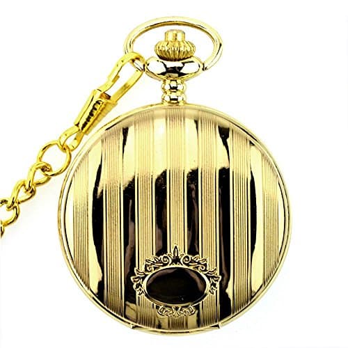 SOKI Full Hunter Quartz Pocket Watch for Mens White Arabic Numerals with Gold Color Case