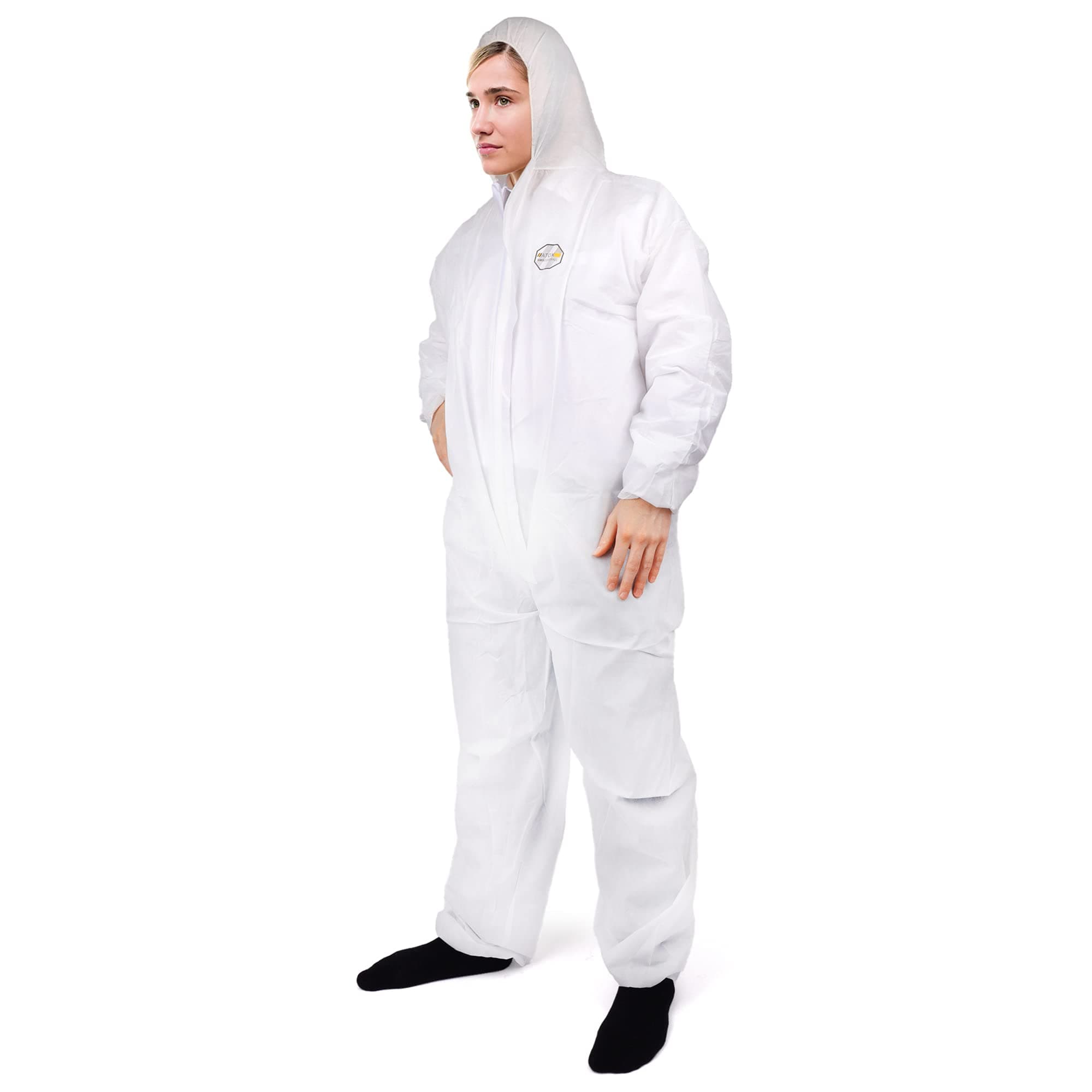 2 Pack 2X-Large Disposable Coveralls with Hood Protective Suit, Microporous, White Elastic Wrist