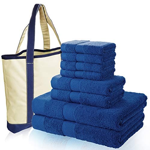 SEMAXE 700 GSM Bath Towels, 8-Piece Towel Set 100% Made of Cotton Super Absorbent Fade-Resistant (Blue with Canvas Bag)