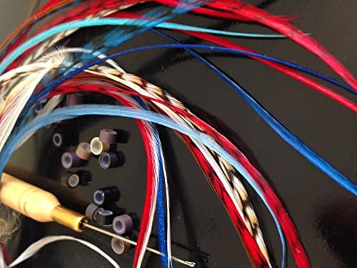 New 21 pcs Feather Hair Extensions Kit 10 100% Genuine rooster feathers grizzly and solid The 'Patriot Collection' by Exotic Feathers Bonus hook tool and beads included