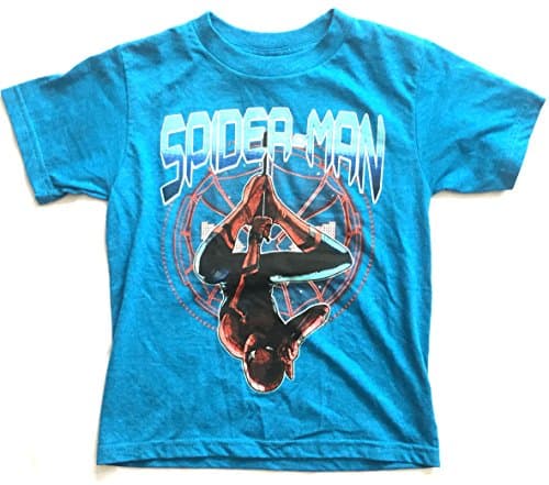 Spider-Man Hang by the Light Glow in the Dark Boys Tee Shirt Turquoise Blue (Medium (8))