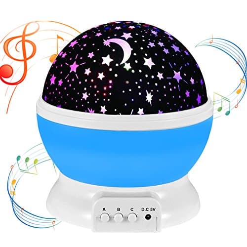 Music Night Light Projector lamp Baby Star Projector,MATIXING 4 LED Bulbs 8 Colors 12 Soft Music,USB Cable / Batteries Powered for Nursery Bedroom Holiday Party, Wedding and Celebrations (Blue)