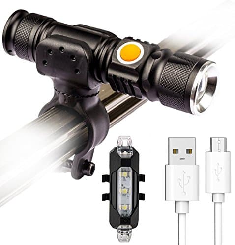 Bicycle Headlight and Taillight POWBBATT LED Bike Flashlight Set Waterproof USB Rechargeable 1500mAh High Capacity Bike Light and 4 Modes LED Flashing Taillight Safety Warning Lamp