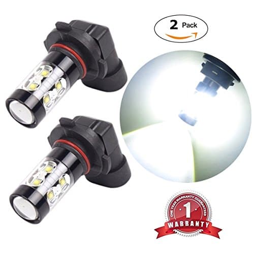 FlashWolves Extremely Bright Max 50W High Power H10 9145 9140 LED Bulbs with projector for DRL or Fog Lights, Xenon White 6000K (Pack of 2)
