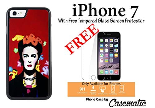 iPhone Case Beautiful Frida Portrait Rubber Black Phone Case For Apple iPhone 7 With Free .33 mm Premium Tempered Glass Screen Protector by Casematic