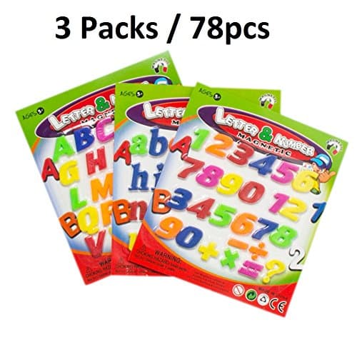 QIYO 78pcs Magnetic Learning Letters and Numbers Educational Multicolored Alphamagnets and Mathmagnets