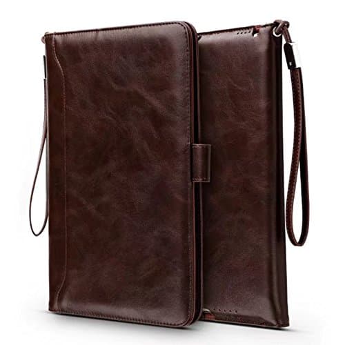 Ruivider iPad Air/Air2/2017/2018 New iPad/pro 9.7 inch Case- Leather Smart Stand Folio Business Case Cover with Card Slots,Kickstand,Document Pocket,Pencil Holder,Elastic Hand Strap(Dark Brown)