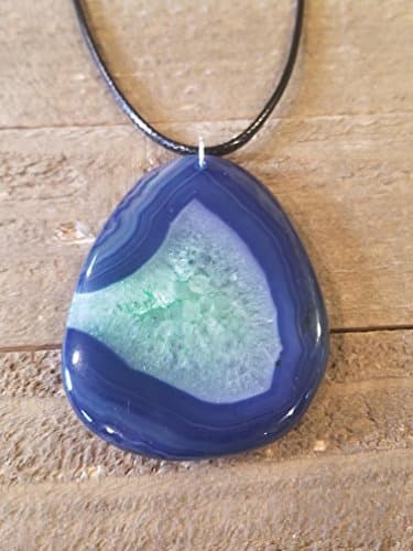 Earth Deep Sea Crystal Gem Stone Large Pendant Necklace Rustic Outdoor Earth Jewelry Nature Hippie Boho Art (N201)