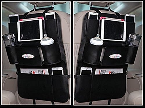 2PC Car Back Seat Organizer,DEWEL Multi-Pocket Back Seat Storage Bag Back Seat Protector Travel Accessories (Black)