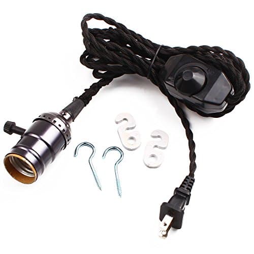 CoxLED Socket Single Vintage Screw Industrial Edison Bulbs Retro Pendant Lamp Holder With Switch With Dimmer 11 FT Twisted Cord (Black)