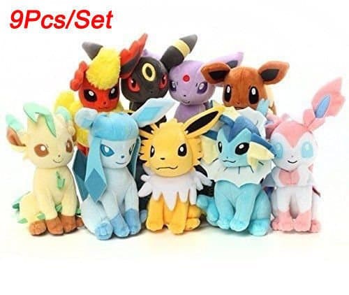 New Large 9pcs Pokemon Evolution of Eevee Plush doll Toy Eeveelution Kids Gifts