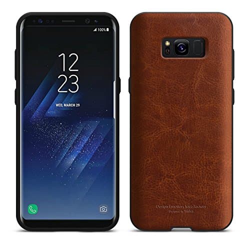 Galaxy S8 Case [Tridea] Power Guard Premium Synthetic Leather Bumper [Shock Resistant][Scratch-Resistant] with Hidden Card Storage Case for Samsung Galaxy S8 (2017) [Brown]
