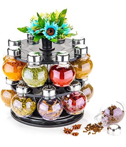 Roseleaf Spice Rack | Plastic Spice Rack | Spice Storage Container | revolving Rack | Condiments Set | Container Box | 360-degree revolving Rack | Masala Rack | Spice Rack with 16 Bottles