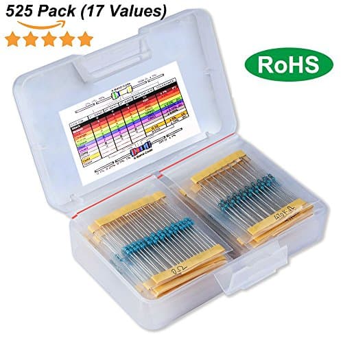 Haitronic 17 Values 1/4W 1% Resistor Kit Assortment, 0 Ohm-1M Ohm (Pack of 525) for class education, engineer electronics experiment