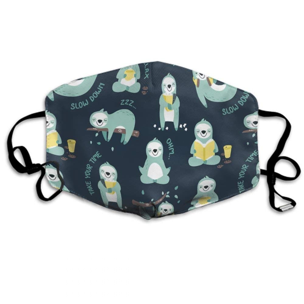 CIGOCI Soft Face Mask Adjustable Elastic Band Anti-Dust Half Face Mouth Mask for Dust Surgical Cleaning, Boys Girls Adults - Washable (Lazy Cute Sloths Mouth Mask)