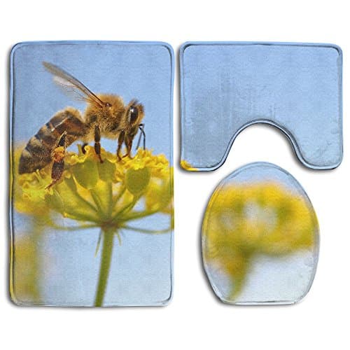 NEW Bees On The Rape Flower 3 Piece Bathroom Mats Set Non-Slip Bathroom Rugs/Contour Mat/Toilet Cover