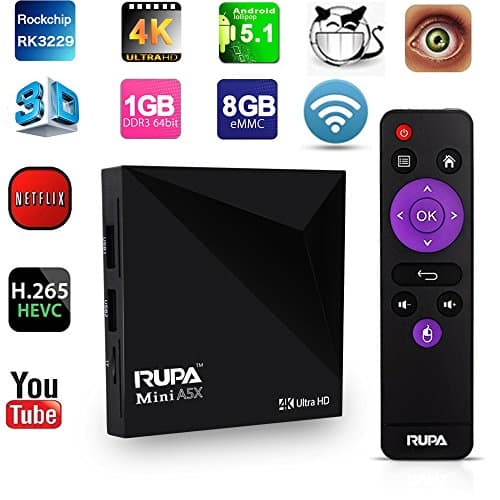 RUPA MINI A5X Android 5.1 TV Box Rock-chips RK3229 Quad Core 1G/8G 4K HDMI HTPC Smart Android TV Box OTT Box PC Streaming Media Player with Fully Loaded XBMC KODI