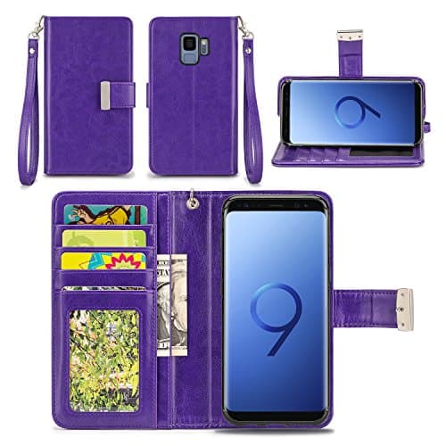 Samsung Galaxy S9 Case - IZENGATE [Classic Series] Wallet Cover PU Leather Flip Folio with Stand (Purple)