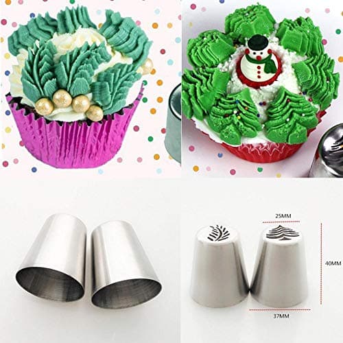 Hot 2Pcs Christmas Tree Icing Russian Piping Tip Leaf Nozzle Cupcake Pastry