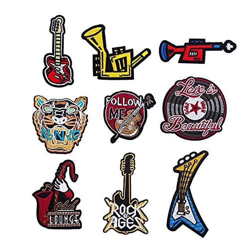 Kid Embroidered Patch Musical Instrument Sew On/Iron On Patch Applique Clothes Dress Plant Hat Jeans Sewing Flowers Applique DIY Accessory (9pcs Musical)