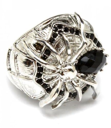 Chunky Spider Stretch Ring C16 Black Crystal Rhodium