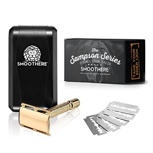SMOOTHERE' Sampson Series Double Edge Safety Razor Kit for Men. 5 Premium Blades + Gift Box, Travel Case & Mirror. Expertly Weighted For The Best Possible Shave