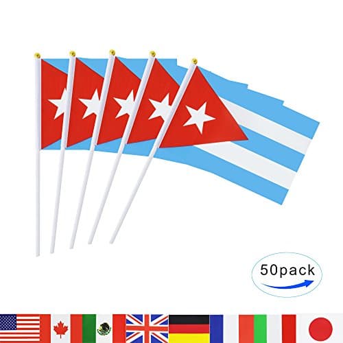 TSMD Cuba Stick Flag, 50 Pack Hand Held Small Cuban National Flags On Stick,International World Country Stick Flags Banners,Party Decorations for World Cup,Sports Clubs,Festival Events Celebration
