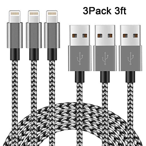 [3-Pack] XKAUDIE USB Cable,3FT Cable Charger Cord for iPhone X/8/7/6s/6/SE/5s/5/iPad &amp; Plus 8-pin with Data/Audio/Video [Silver]