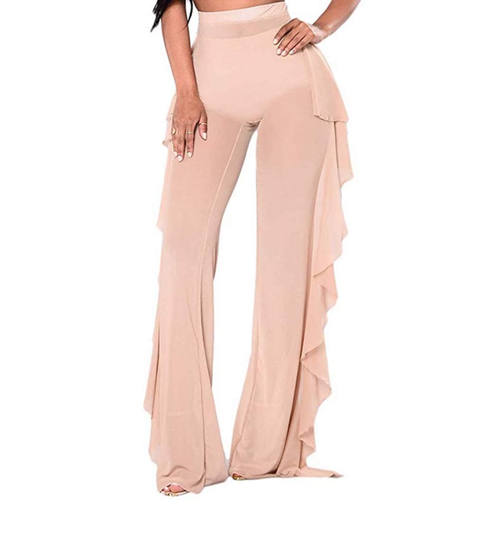 Mikely store Women's See Through Mesh Pants Transparent Bikini Bottom Cover Up Ruffle Long Pants