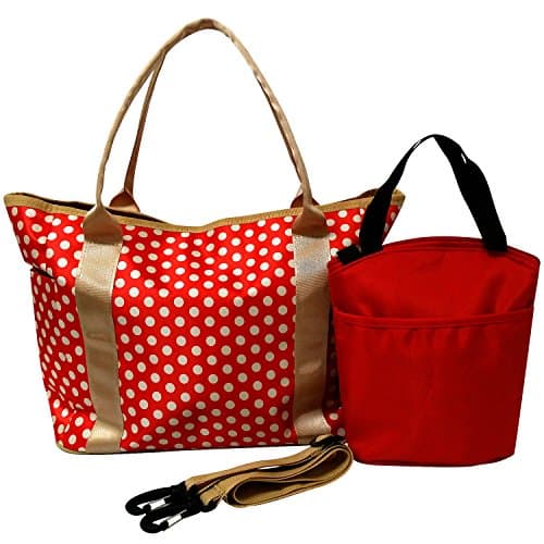 Spacious Diaper Bag Set for Mom &amp; Dad - Includes Diaper Tote Bag &amp; BONUS Insulated Milk Bottle Storage Bag - Lightweight &amp; Waterproof - Perfect Gift for Baby Shower &amp; Registry (2 Items / Red)