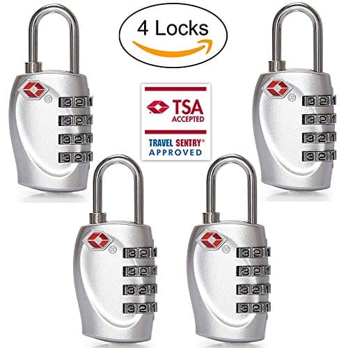 4 Dial Digit TSA Approved Travel Luggage Locks Combination for Suitcases 4 Pack -Silver