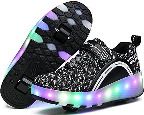 pit4tk LED Light Up Blink Double Wheel Roller Skate Shoes Fashion Sports Flashing Sneaker Boys Girls Kid (Black 2wheels 4 M US Big Kid)