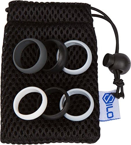 SILO Silicone Wedding Rings Set + Gift Bag - 9mm Men OR 6mm Women, 3 Band Shades Pack - Black, Gray, White